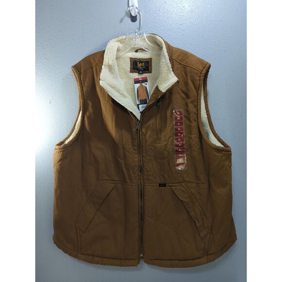 Lee Sherpa Lined Workwear Vest Zull-Zip Durable Duck Canvas Men's Size: XL - New - Picture 1 of 10